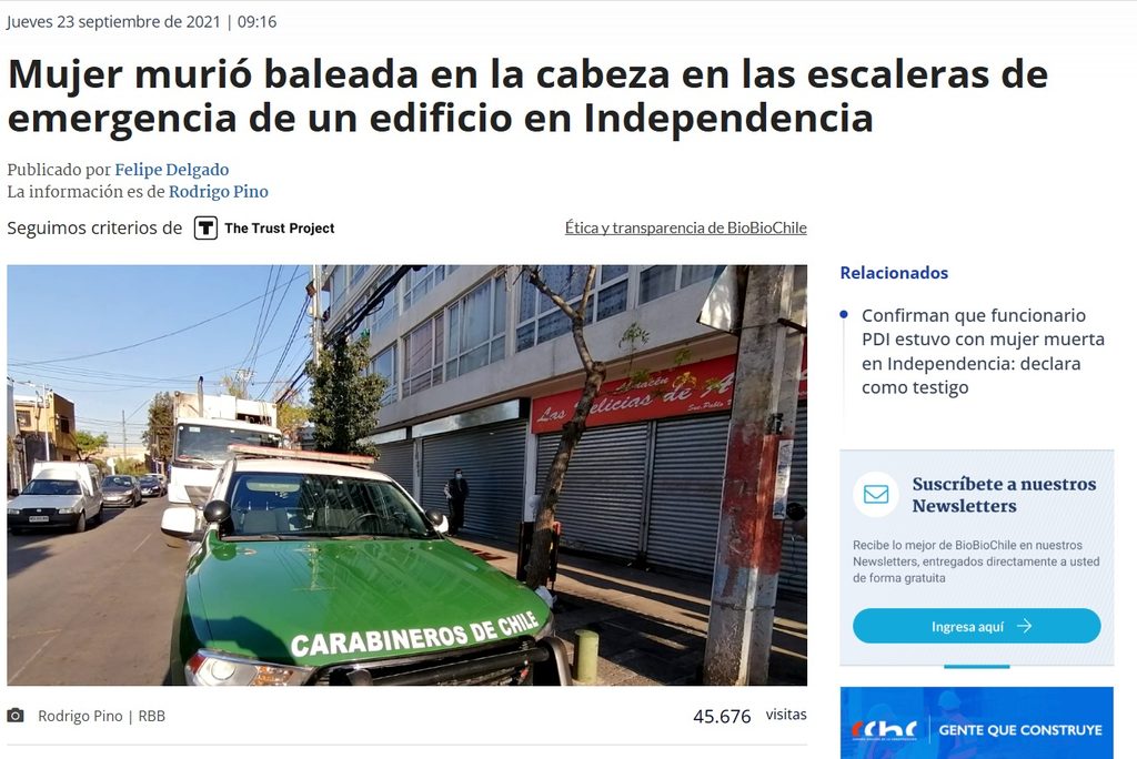 RADIO BIOBÍO Mujer murió baleada  23 sept 2021 a  9 y 16